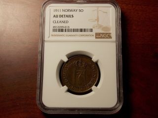 1911 Norway 5 Ore Coin Ngc Au