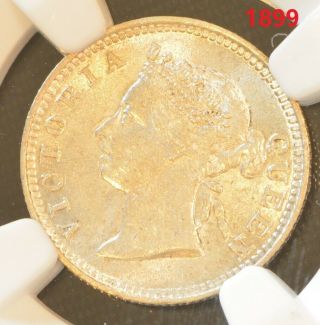 1899 China Hong Kong 5 Cent Victoria Silver Coin Ngc Ms 62