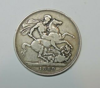 Great Britain : Crown 1889.  Km 765.  Victoria.  0.  9250 Silver