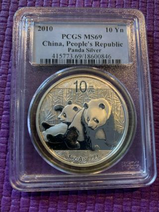 2010 Silver Panda 1 Oz Pcgs Ms69 Peoples Republic Of China 10 Yn Coin
