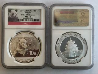 China 10y 2014 1 Oz Silver Panda Coin Ngc Ms 70 Early Releases Panda Label