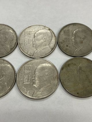 (6) - 1959 (KE4292) South Korea 100 Hwan KM 3.  Well Circulated Coins. 3