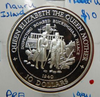 Nauru Island 1994 $10 Silver Proof Queen Elizabeth And Churchill Km 6