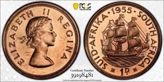 1955 South Africa Penny Pcgs Pr65 Red
