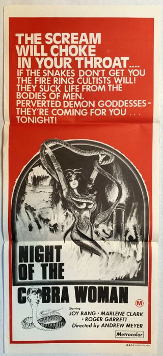 Night Of The Cobra Woman Australian Daybill Poster 1972 Horror