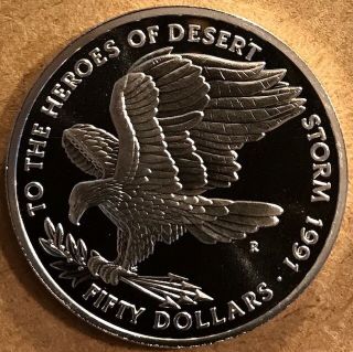 Marshall Islands - $50 - 1991 To The Heroes Of Desert Storm - Proof Silver Crown
