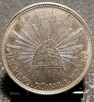1898 Mo Am Mexico Silver Un Peso Cap W/ Rays - Choice - S&h