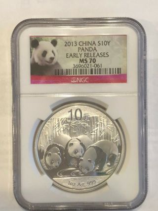 China 10y 2013 1 Oz Silver Panda Coin Ngc Ms 70 Early Releases Panda Label