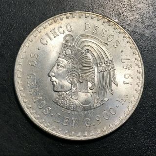 1947 Mo Mexico 5 Pesos Silver Crown Uncirculated