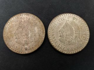 1947 And 1948 Mexico 5 Cinco Pesos 90 Silver Coins