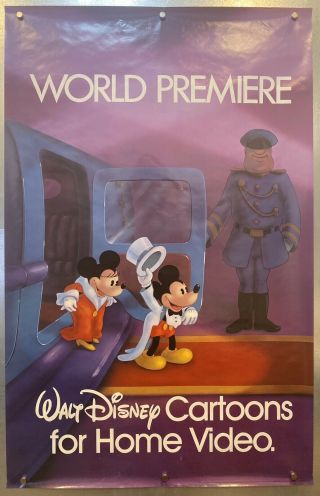 Rolled Walt Disney Cartoons World Premier Home Video 80s Vhs Poster Mickey Mouse