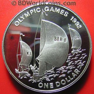 1993 Bermuda $1 Dollar.  94oz Silver Proof Sail Boat 1992 Barcelona Olympic Games