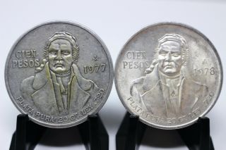 Set of 2 BU Mexican Silver 100 Pesos 1977 1978 Silver Cien Pesos 3