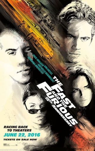 The Fast And Furious Movie Poster Rare 15th Ann.  Ds 27x40 Walker Diesel