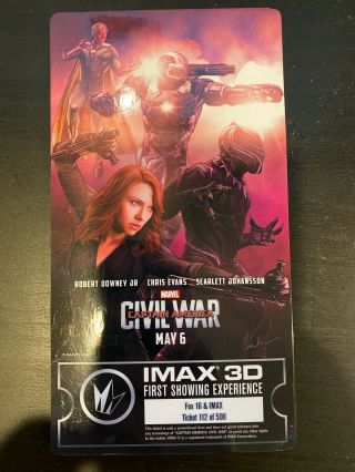 Marvel Captain America Civil War Imax 3d Collectible Ticket Black Panther Widow