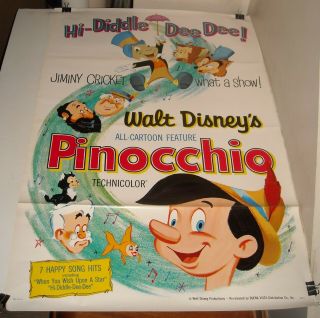 Rolled Walt Disney Picture Pinocchio 1 Sheet Movie Poster Animated Classic