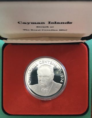 1974 Cayman Islands Churchill Commemorative 25 Dollar Silver Coin 1.  54 Oz