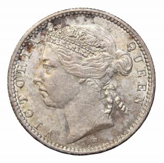 1890 - H Straits Settlements Silver 10 Ten Cents British Queen Victoria Km 11