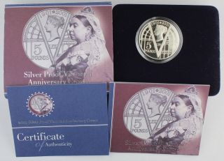 Great Britain 2001 28.  28g Silver Proof 5 Pound Coin Victoria Anniversary,  Ogp