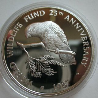 Cayman Islands 5dollars 1987 Silver Proof Coin World Wildlife Fund Amazon Parrot