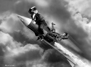 8x10 Print Laurel And Hardy Aboard Rocket 1935 8945