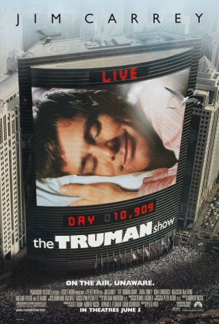 The Truman Show Movie Poster 2 Sided Final 27x40 Jim Carrey Ed Harris