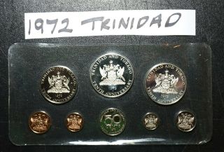 1972 Trinidad & Tobago Proof 2x Sterling Silver (8 Coin) Proof Set Franklin