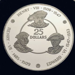 Cayman Islands 25 Dollars 1980 Proof Henry Vi,  Vii,  Viii Silver House Of Tudor