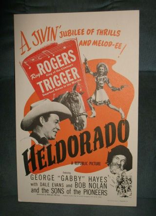 Vintage Roy Rogers Trigger Dale Evans Gabby Hayes 1946 Heldorado Movie Poster