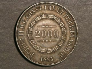 Brazil 1855 2000 Reis Silver Crown Xf
