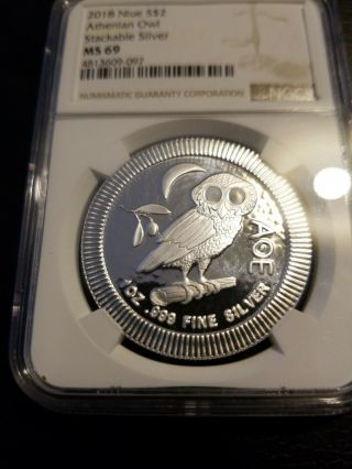 Ngc Niue 2018 1 Ounce Silver 2 Dollars Athenian Owl Unc Ms69