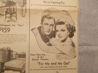 Lovely Rare Judy Garland & Gene Kelly " For Me And My Gal " Furniture Ad 1942