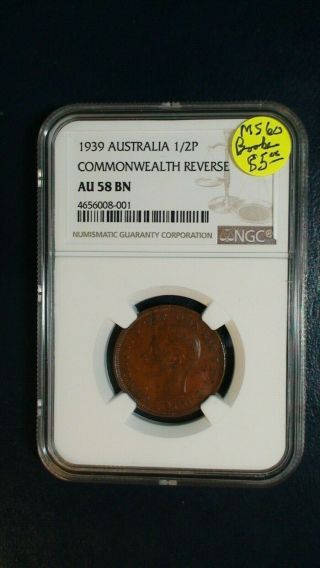 1939 Australia Half Penny Ngc Au58 Bn 1/2 P Coin Priced For Quick