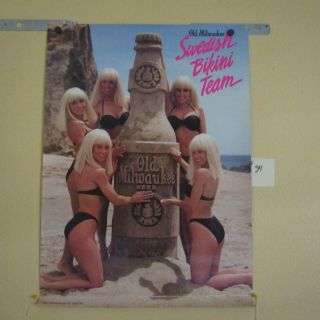 Old Milwaukee Beer Swedish Bikini Team Double Sided Posters 22 " X 30 " 84 1991
