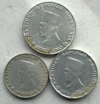 Riau (indonesia) 1962 Sukarno Set Of 3 Coins