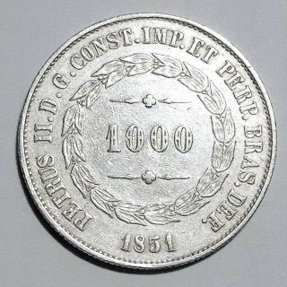 Brazil - Pedro Ii (1831 - 1889) - 1000 Reis 1851 - Silver -