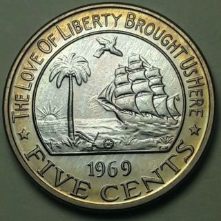 1969 Liberia Five 5 Cents Proof Unc Bright Unique Color Toned Choice Bu (ss)