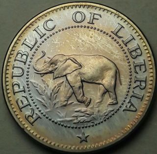 1969 Liberia Five 5 Cents PROOF UNC BRIGHT UNIQUE COLOR TONED CHOICE BU (SS) 2