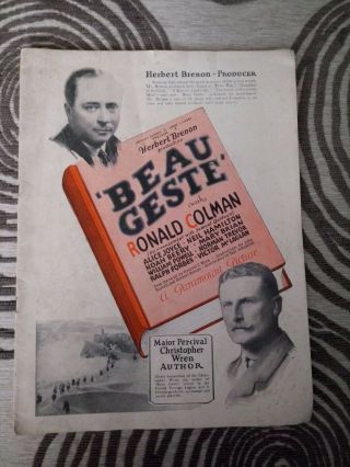 Beau Geste - Vtg Silent Film Souvenir Program Pressbook - 1926 - Ronald Coleman