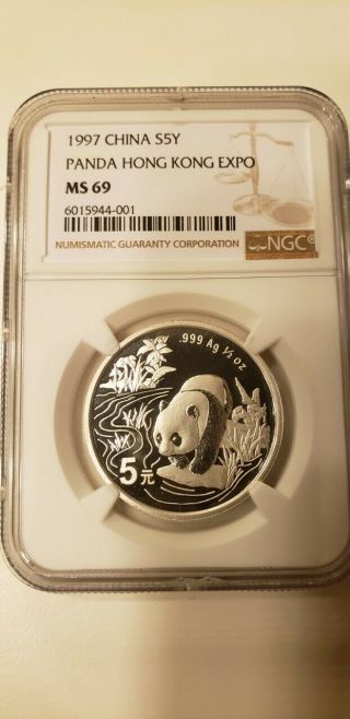 1 - 1/2 Oz 5 Yuan Chinese.  999 Silver Panda,  Ngc Ms - 69 1997