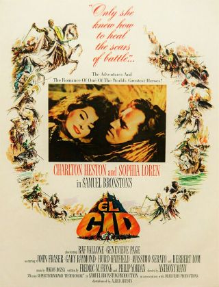 Vtg 1961 El Cid Sophia Loren Charlton Heston Movie Ad Advertisement Print Art.