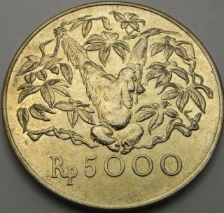 Indonesia 5000 Rupiah 1974 - Silver - Orangutan - Aunc - 1932 ¤