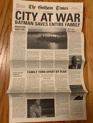 Gotham Times Vol 1 A1 Batman The Dark Knight Film PROMO City At War Newspaper 2