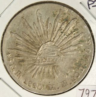 Mexico 1880 Pi Silver 8 Reales Cap And Ray 797g