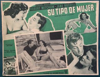 Robert Mitchum His Kind Of Woman Jane Russell Vintage Lobby Card 1951 Noir Rko