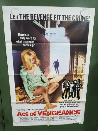 1974 Act Of Vengeance One Sheet Poster 27x41 Jo Ann Harris Aip Revenge Thriller