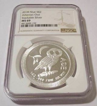 Niue 2018 1 Ounce Silver 2 Dollars Athenian Owl Ms69 Ngc