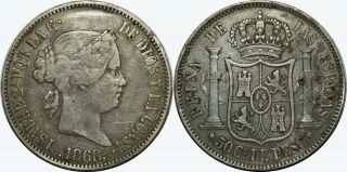 1868 Spain/philippines 50 Centavos Vf/xf Details Km 147 90 Silver Mx35