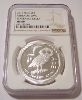 Niue 1 2017 1 Ounce Silver 2 Dollars Athenian Owl Ms69 Ngc