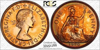 1970 Great Britain One Penny Pcgs Pr66rd Only 1 Graded Higher Trueview